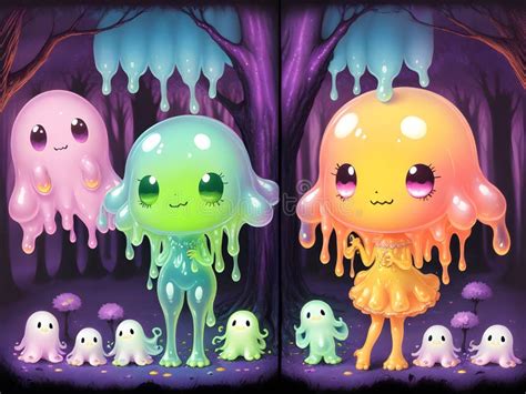 Cute Slime Creatures Ghosts, Generative AI Illustration Stock Illustration - Illustration of ...