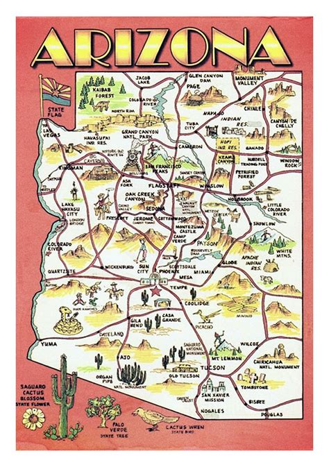 Detailed travel illustrated map of Arizona state | Arizona state | USA | Maps of the USA | Maps ...