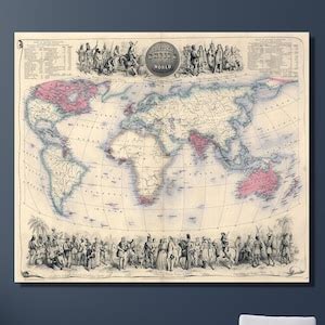 Old World Map Antique Atlas 1850 Empire Map Canvas Wall Art Vintage Old World Map Print Ready to ...