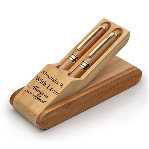 Personalized Bamboo Fountain & Ballpoint Pen Gift Set