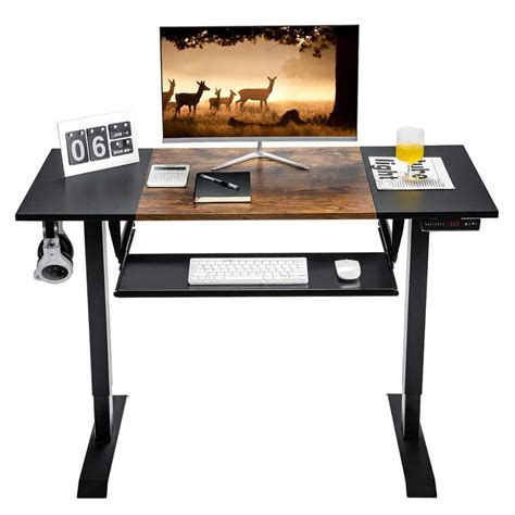 Costway 48 in. Rectangular Brown Electric Wood Sit to Stand Desk ...