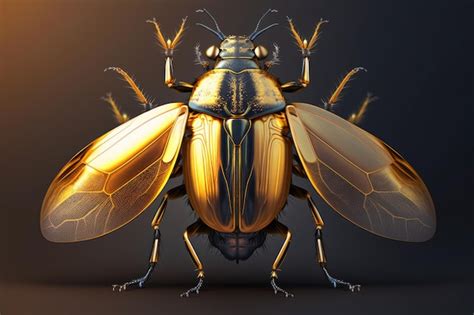 Premium Photo | Detailed illustration of an incomparable golden metallic beetle with its two ...