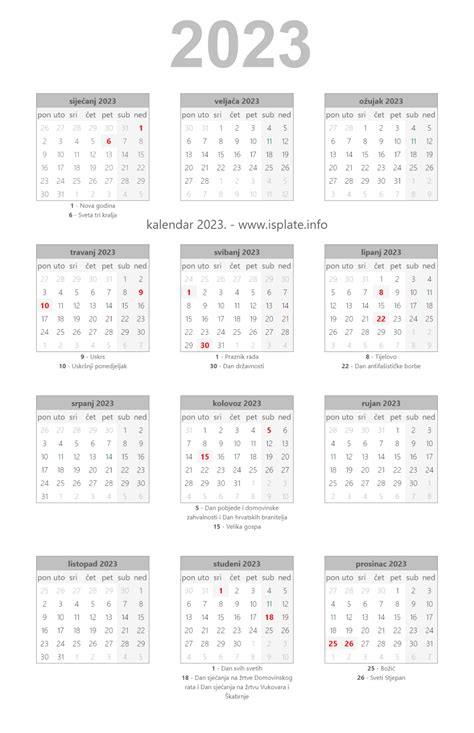 Kalendar za 2023. godinu - Isplate.info