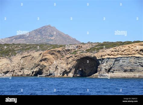 Greece, Island of Milos: the white, volcanic cliffs, rock formations and caves at Kleftiko, on ...