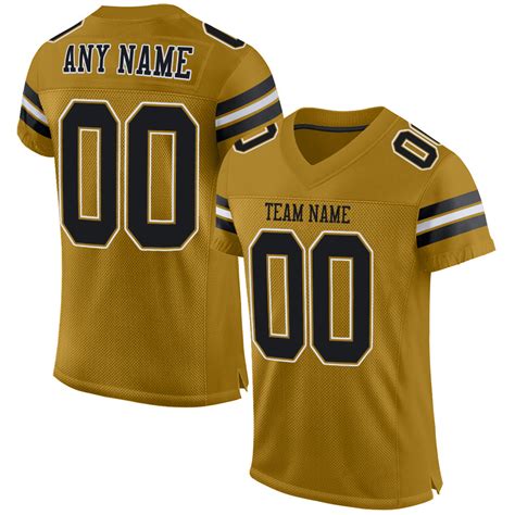 Custom Old Gold Black-White Mesh Authentic Football Jersey – Fiitg