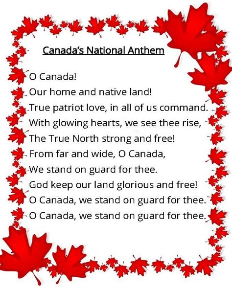 National Anthem Lyrics Printable Hymn