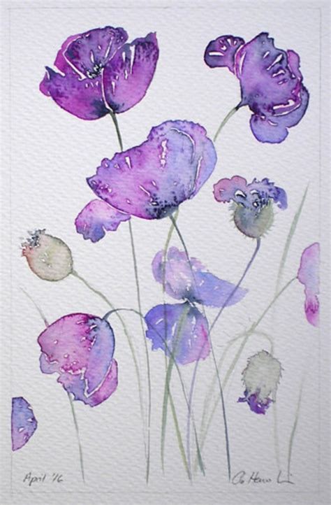 Watercolour Painting PURPLE POPPIES Original Art by Artist - Etsy