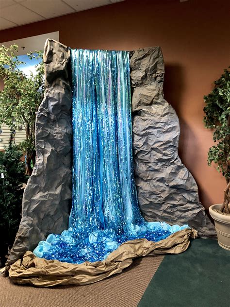 VBS waterfall | Jungle decorations, Vbs crafts, Waterfall decoration