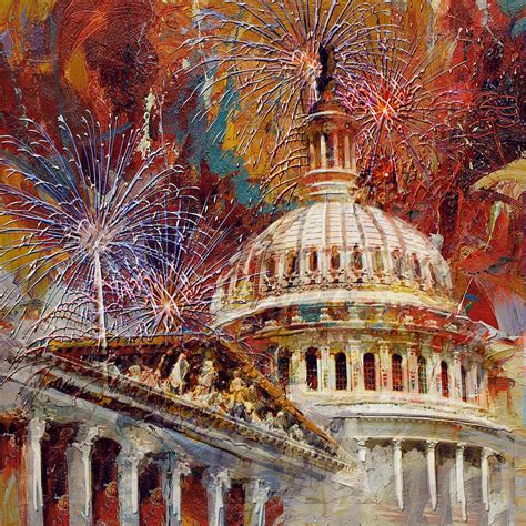 070 United States Capitol building - US Independence Day celebration fireworks Painting by ...