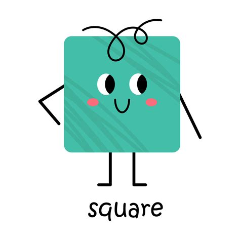 Vector green square geometric shape character. Cute basic geometric figure with face. Cute funny ...