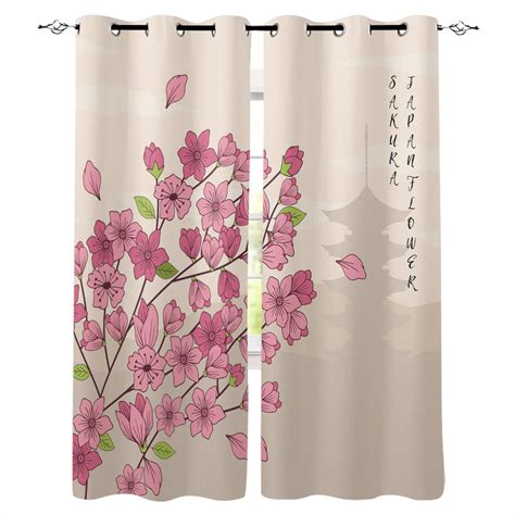 Cherry Blossom Plum Branch Pink Flower Curtains For Living Room Modern ...