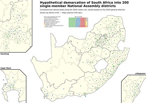 Hypothetical demarcation of South Africa into single-member constituencies, showing which party ...