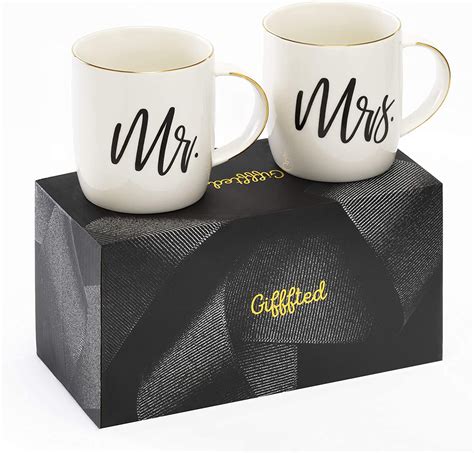 Triple Gifffted Mr and Mrs Coffee Mugs Gifts, For Wedding, Anniversary, Engagement, Present For ...