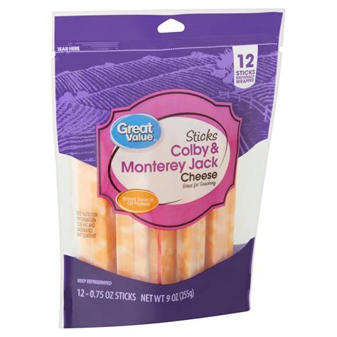 Great Value Sticks Colby & Monterey Jack Cheese, 0.75 oz, 12 count - Walmart.com - Walmart.com