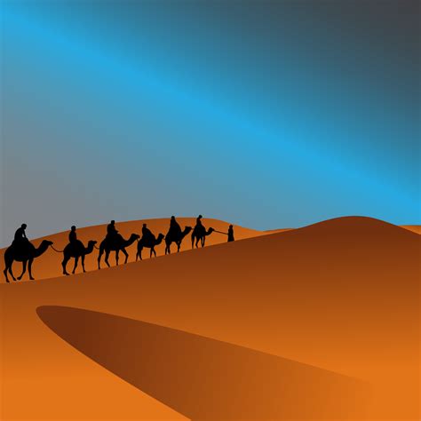 arabian camel caravan in the desert landscape illustration 10398782 Vector Art at Vecteezy