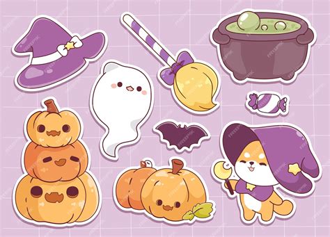 Premium Vector | Kawaii halloween stickers elements collection