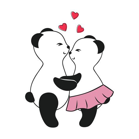 Two cute pandas hug and love each other. Vector cartoon illustration ...