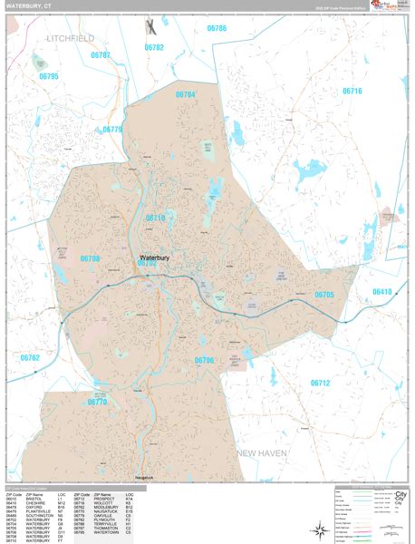 Waterbury Connecticut Wall Map (Premium Style) by MarketMAPS - MapSales