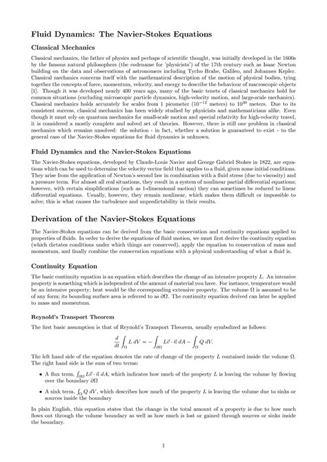 Fluid Dynamics The Navier-Stokes Equations - Fluid Dynamics: The Navier ...