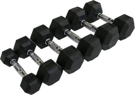 Muscle D Rubber HEX Dumbbells 5-50 lb Set with Rack | Rebirth Fitness