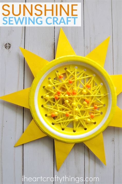 Paper Plate Sun Summer Sewing Craft - I Heart Crafty Things