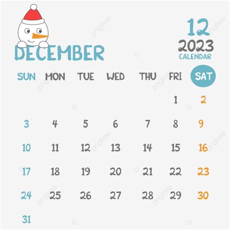 December Calendar Vector Art PNG, 2023 December Calendar Cartoon, 2023 ...