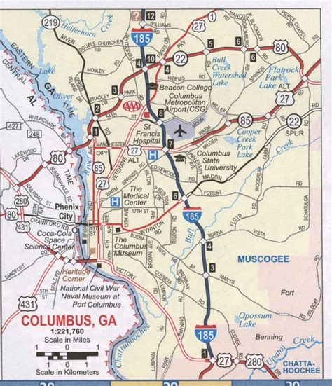 Columbus GA road map, Free printable map highway Columbus city ...