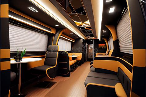 Business Bus Interior in Black and White Color. Stock Image - Image of ...