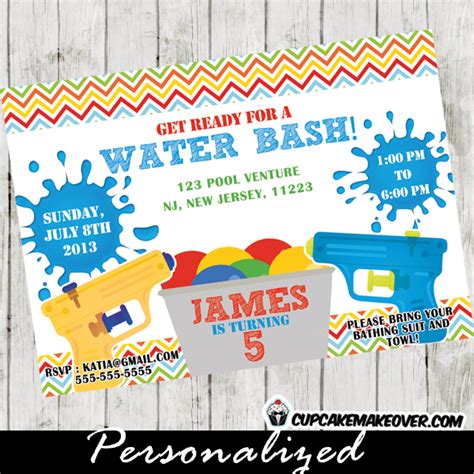 Water Bash Party Invitation for Boys - Personalized - Cupcakemakeover