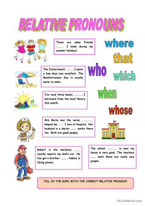 RELATIVE PRONOUNS: English ESL worksheets pdf & doc