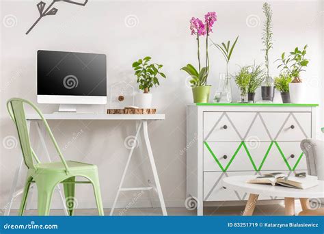 Minimalist Workplace Surrounded by Plants Stock Image - Image of plant ...