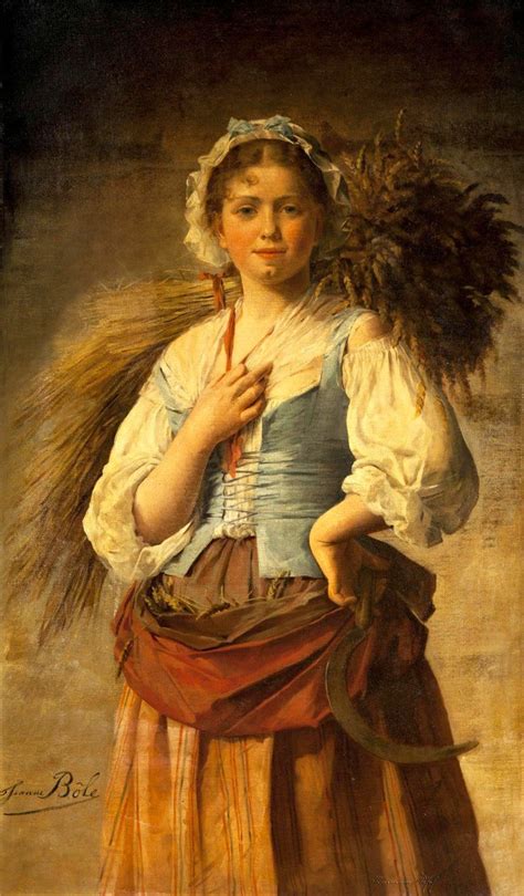 Portrait of a Young Peasant Girl by Jeanne Bole (French, 1825-1891), oil on canvas, 121.3 x 70.5 ...