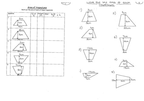 Area of a Trapezium Structured Worksheets | Teaching Resources