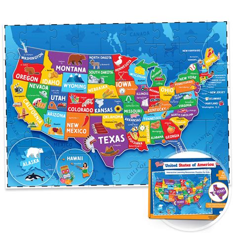 United States Puzzle For Kids 70 Piece USA Map Puzzle 50 States With Capitals Childrens Jigsaw ...