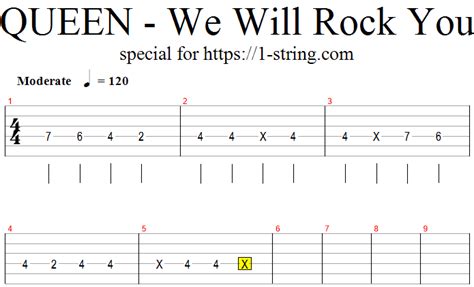 I made tabs for song known throughout the world: Queen - We will rock ...