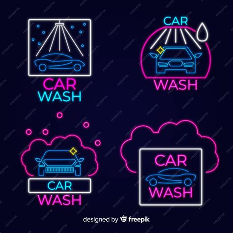 Premium Vector | Neon car wash sign collection