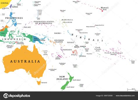 Oceania Single States Political Map Geographic Region Southeast Asia ...