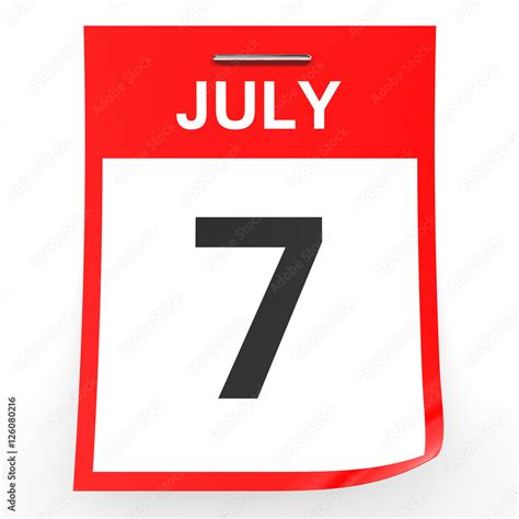 July 7. Calendar on white background. Stock Illustration | Adobe Stock