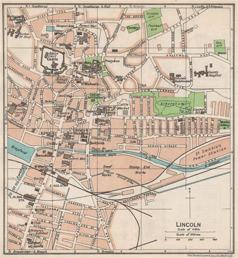 LINCOLN. Vintage town city map plan. Lincolnshire 1950 old vintage chart