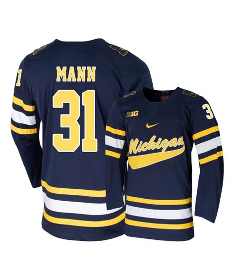 Men's Nike Michigan Wolverines 31 Strauss Mann Navy Blue Hockey Jersey