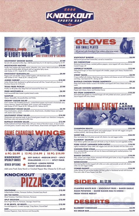 Knockout Sports Bar menu in The Colony, Texas, USA