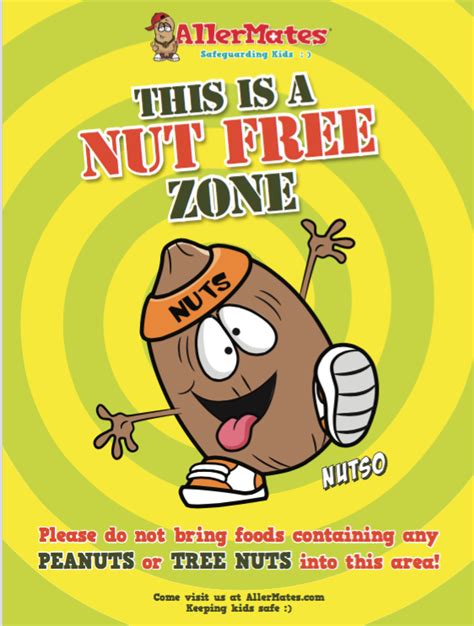 AllerMates Nut Free Zone School Poster sz 18 x 24"