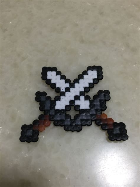 Minecraft perler bead crossed iron swords Perler Beads, Perler Bead Art ...