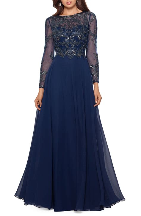 Xscape Evenings Xscape Long Sleeve Beaded Chiffon Gown | Nordstrom | Embellished gown, Long ...