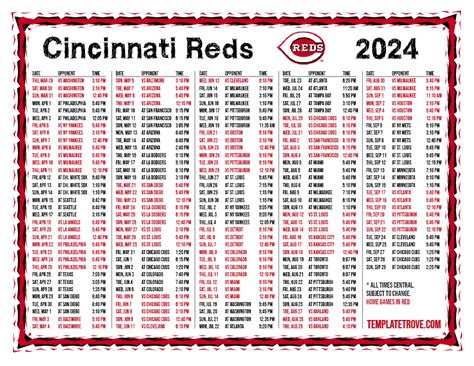 Printable 2024 Cincinnati Reds Schedule