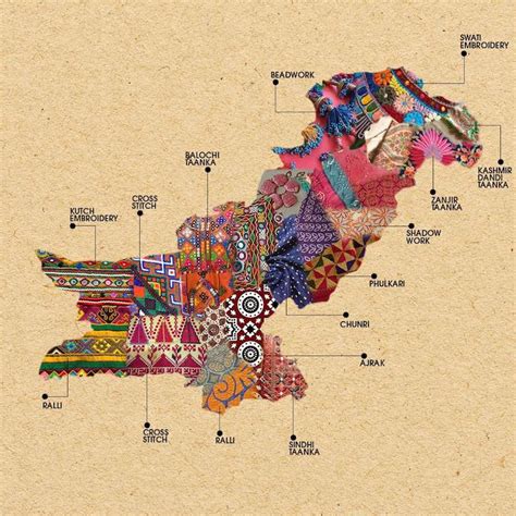 Textile Map of Pakistan and India Embroidery Show Traditional Cultures