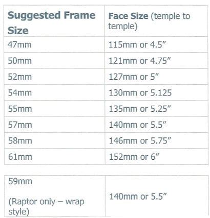 Aviator Frame Sizes Chart • World Expert on Aviator Sunglasses & Shooting Glasses