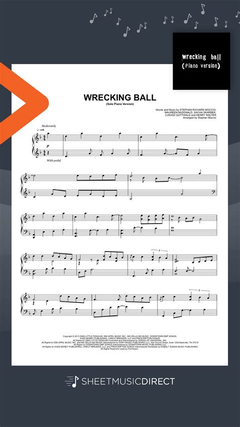 Wrecking Ball (Solo Piano Version) (arr. Stephan Moccio) Sheet Music ...