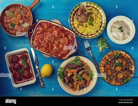 South African cuisine , Traditional assorted dishes, Top view Stock Photo - Alamy