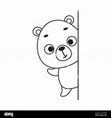 Coloring Page Cute Little Bear Peeking around corner Book For  sketch template